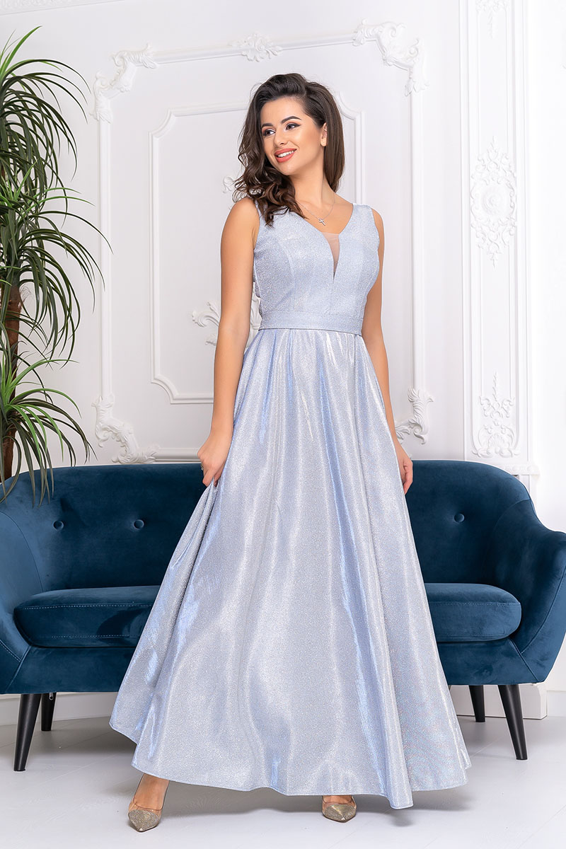 Вечернее платье 8135e Серый-голубой