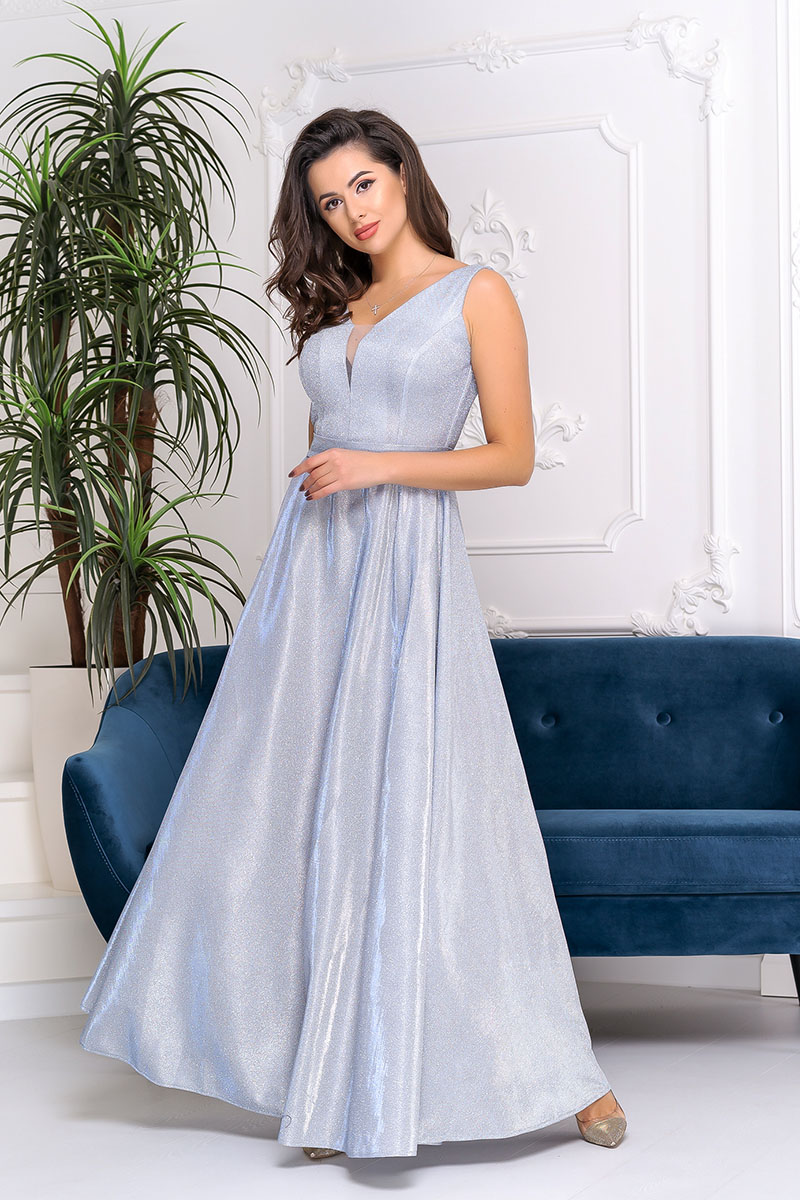 Вечернее платье 8135e Серый-голубой