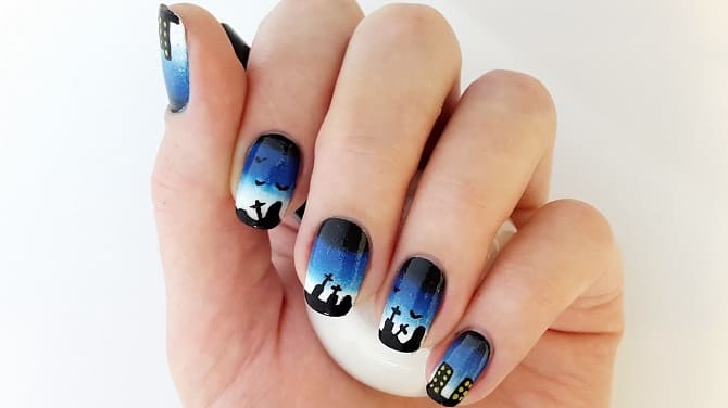 Маникюр с привидениями летучих мышей на Хэллоуин