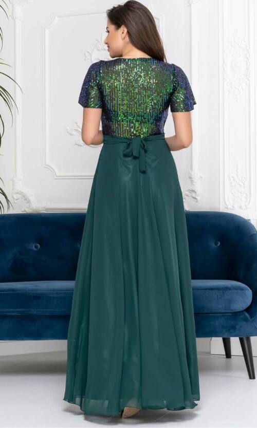 Вечернее Платье Атлас Шифон 9158 Зеленое