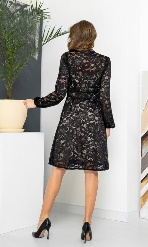 Черное Коктейльное Платье Ажурный Гипюр 22014