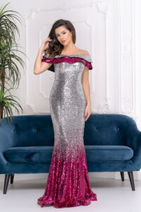 Вечернее платье 9013e Серебро/малина
