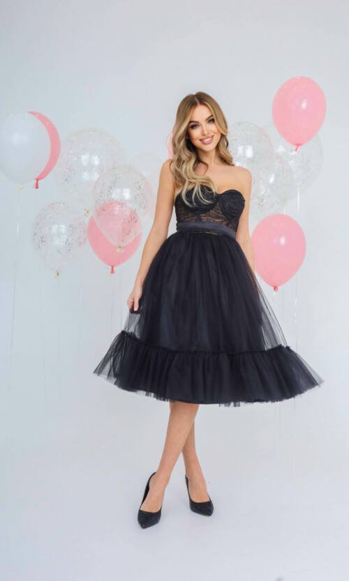 Коктейльное Платье Корсетный Лиф 22005 Черное