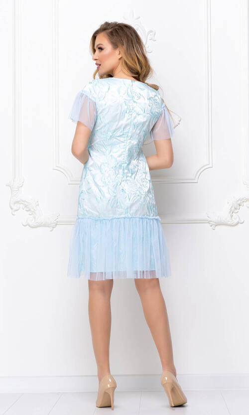 Коктейльна Сукня жакард парча 8074 Блакитна