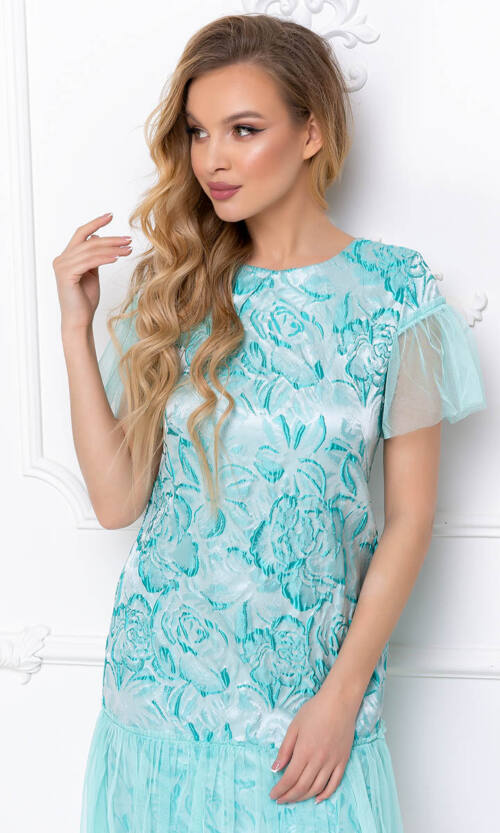 Коктейльна Сукня жакард парча 8074 М'ята