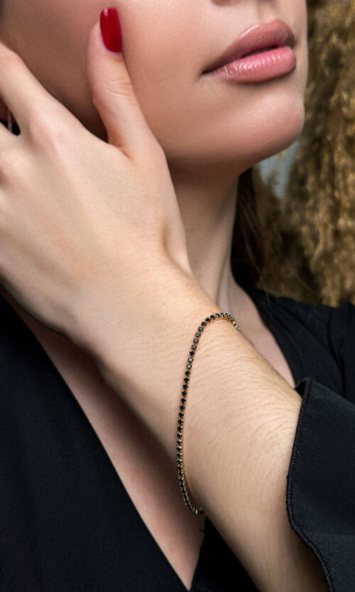 Браслет Золотистый Бижутерия Стразы Т650 Черный Браслет Золотистый Бижутерия Стразы Т650