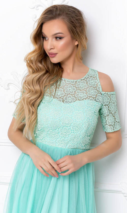 Коктейльна Сукня Гіпюр Сітка 8064 М'ятна