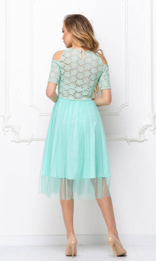 Коктейльна Сукня Гіпюр Сітка 8064 М'ятна