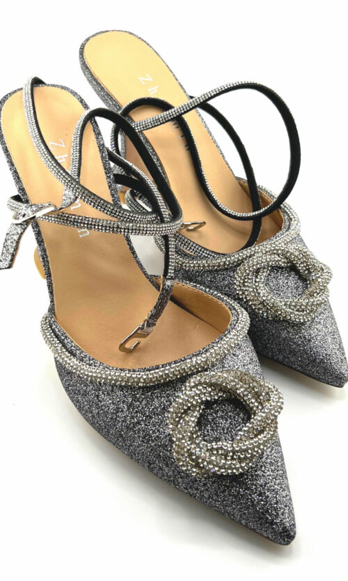 Графитовые Туфли Каблук "Серебряный Блеск" 23601