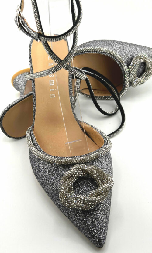 Графитовые Туфли Каблук "Серебряный Блеск" 23601