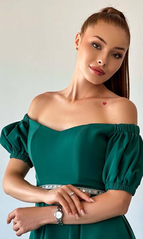 Коктейльна Сукня Пояс Стрази 23043 Зелена