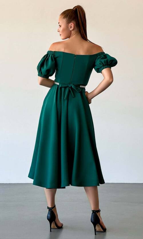 Коктейльна Сукня Пояс Стрази 23043 Зелена