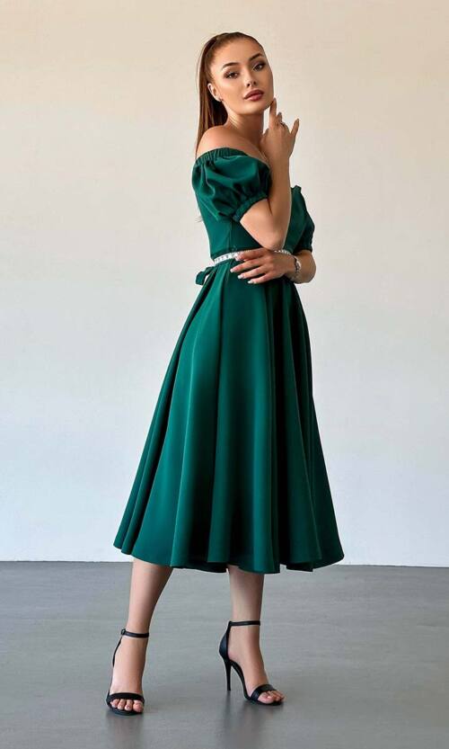 Коктейльна Сукня Пояс Стрази 23043 Зелена