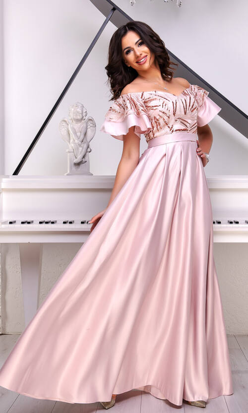 Вечірня сукня Атлас Максі 9018 Рожева