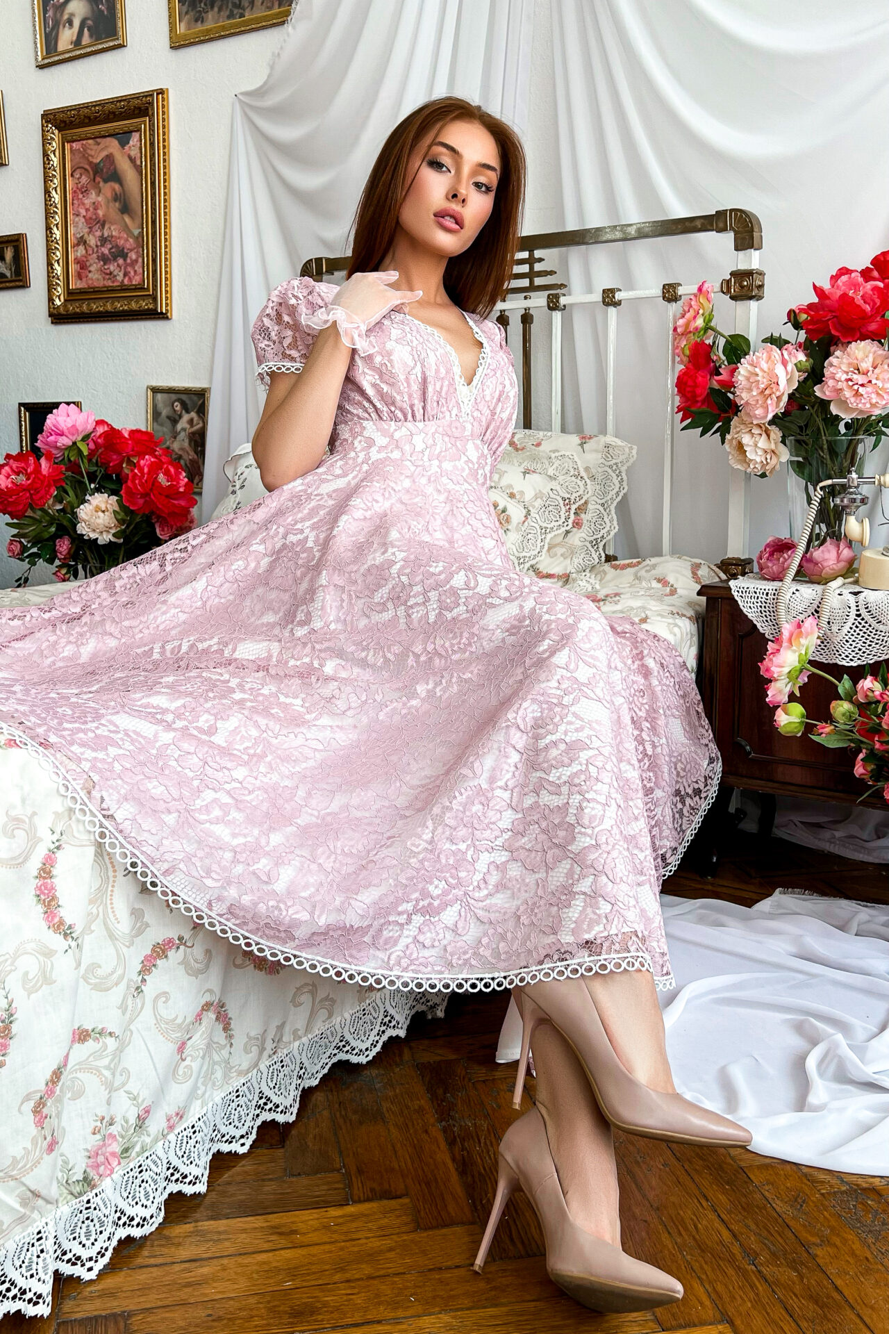 Коктейльное платье 23040 Розовый