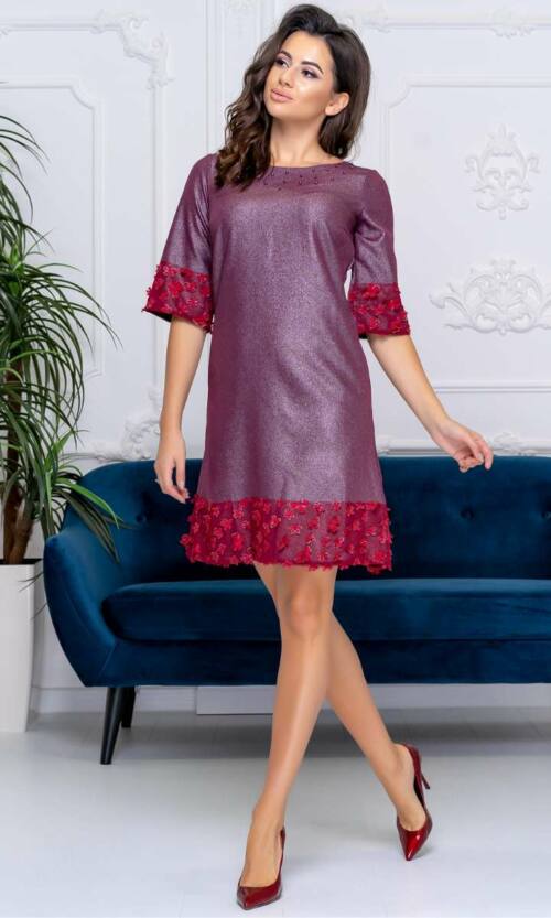 Коктейльна сукня футляр блиск 9175 Бордова