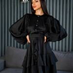 Коктейльна Сукня Бохо Волани 24085 Чорна