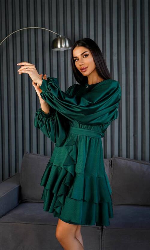 Коктейльна Сукня Бохо Волани 24085 Зелена