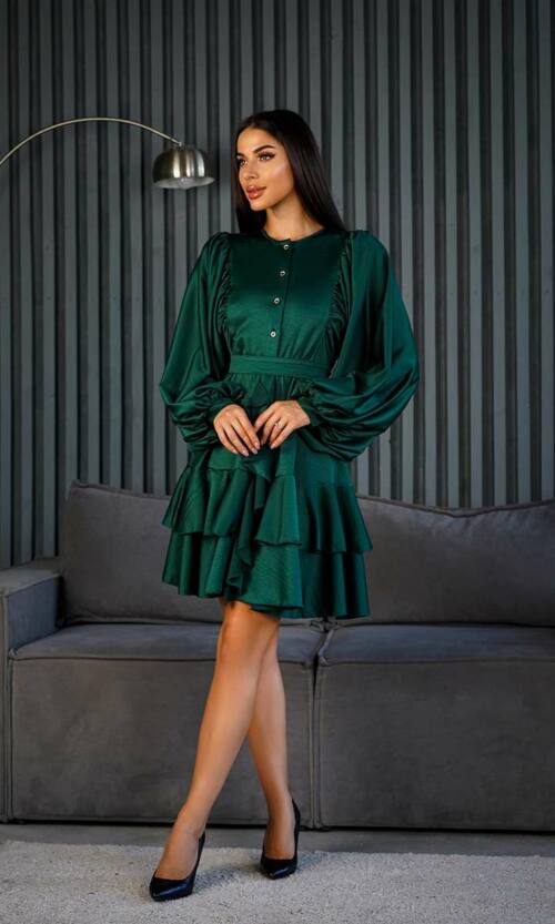 Коктейльна Сукня Бохо Волани 24085 Зелена