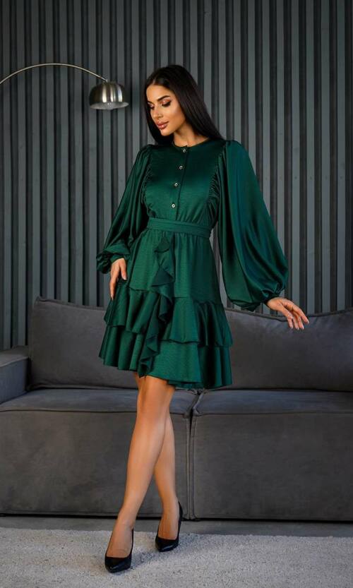 Коктейльна Сукня Бохо Волани 24085 Зелена