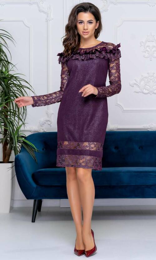 Коктейльна сукня гіпюр блиск 9189 Бордова