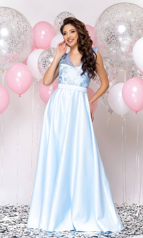 Вечернее платье Атлас Макси 20001 Голубое