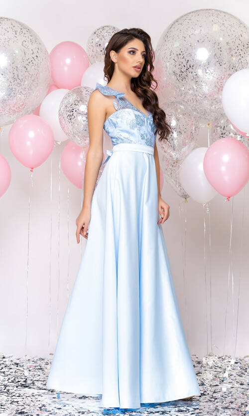 Вечернее платье Атлас Макси 20001 Голубое