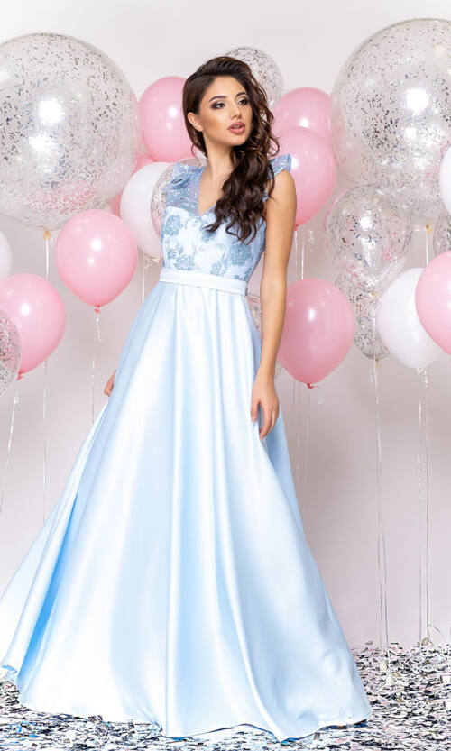 Вечернее платье Атлас Макси 20001 Голубое