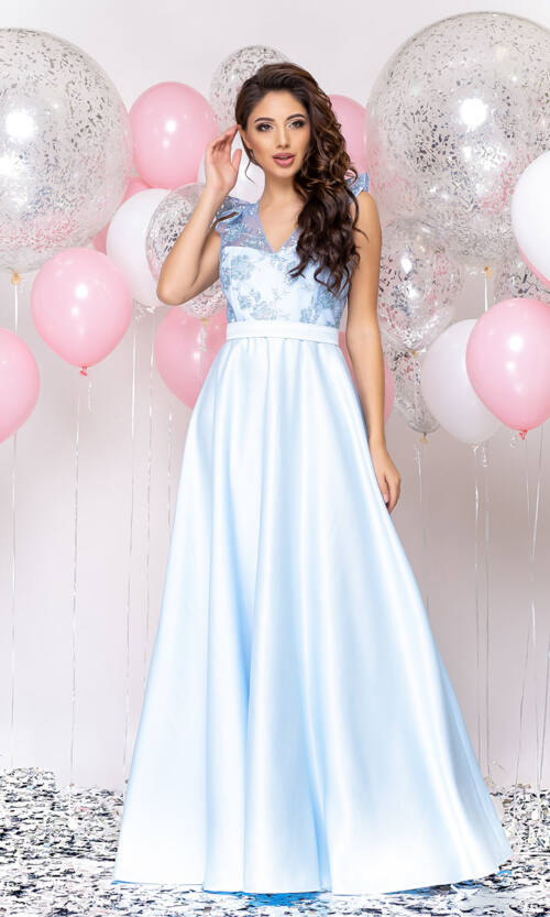 Вечернее платье Атлас Макси 20001 Голубое