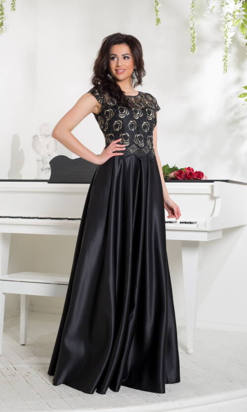 Вечірня Сукня Атлас Вишивка 8042 Чорна