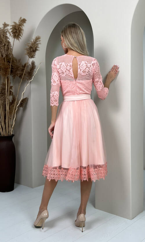 Коктейльна Сукня Гіпюр Сітка 20194 Рожева