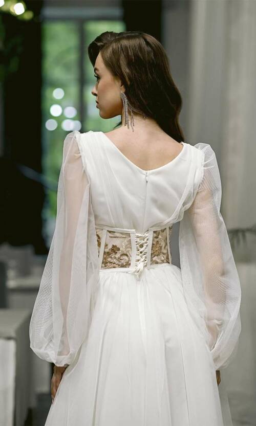 Коктейльна сукня корсет шнурівка 23023 Золота