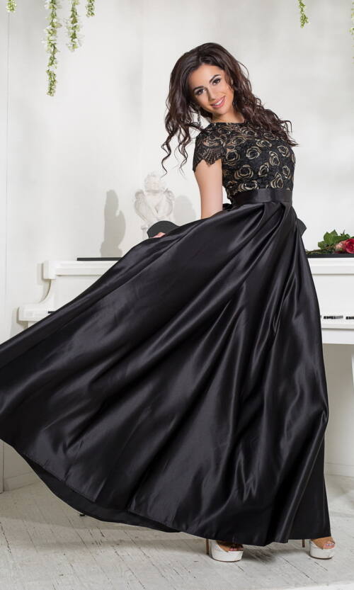 Вечірня Сукня Атлас Вишивка 8038 Чорна