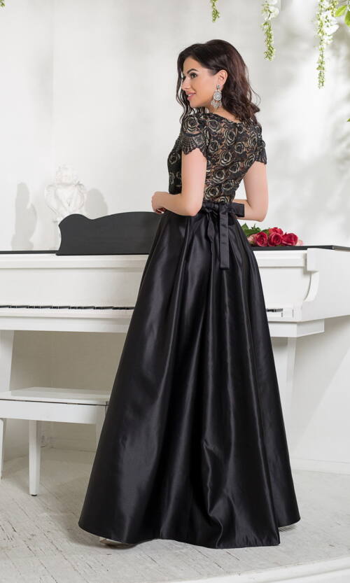 Вечірня Сукня Атлас Вишивка 8038 Чорна