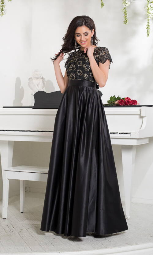 Вечірня Сукня Атлас Вишивка 8038 Чорна