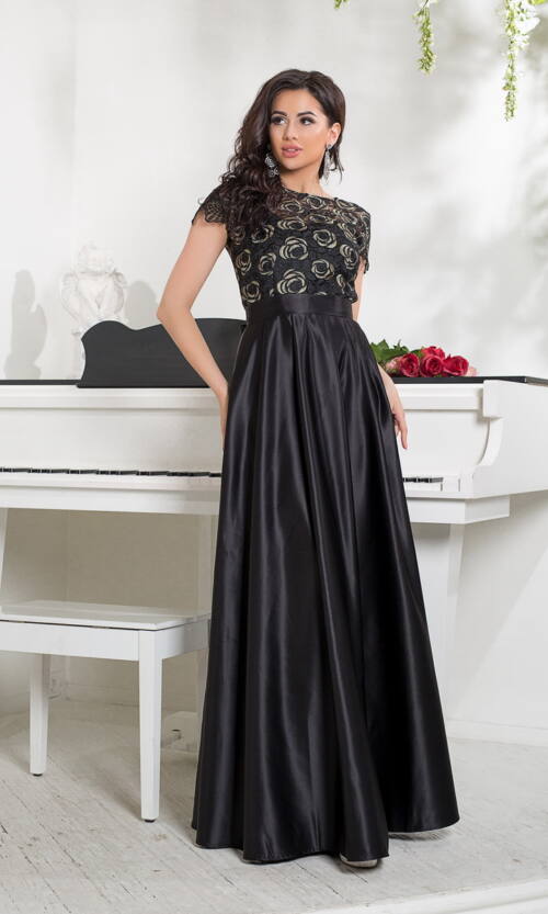 Вечірня Сукня Атлас Вишивка 8038 Чорна