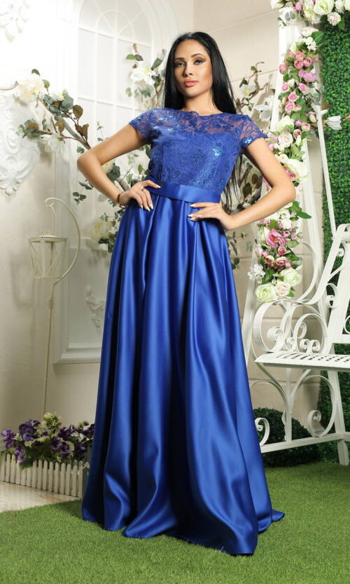 Вечірня сукня Атлас Паєтка 8052 Синя