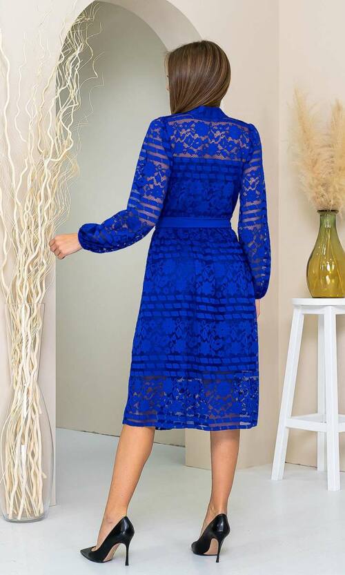 Коктейльное Платье Ажурный Гипюр 21124 Электрик