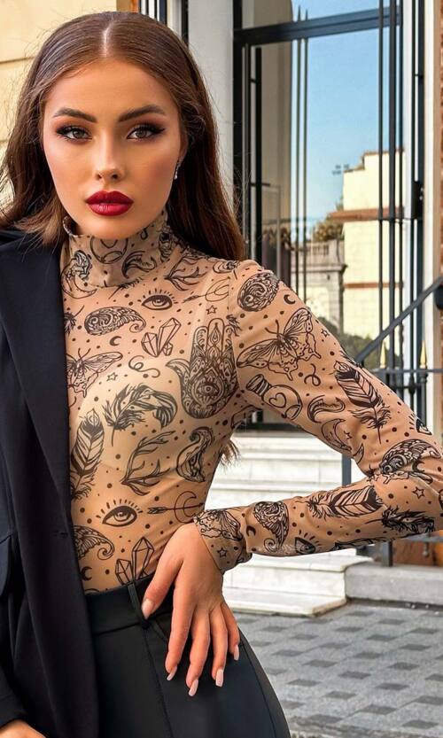 Боді Сітка "Містичний Малюнок" 23527 Бежевий