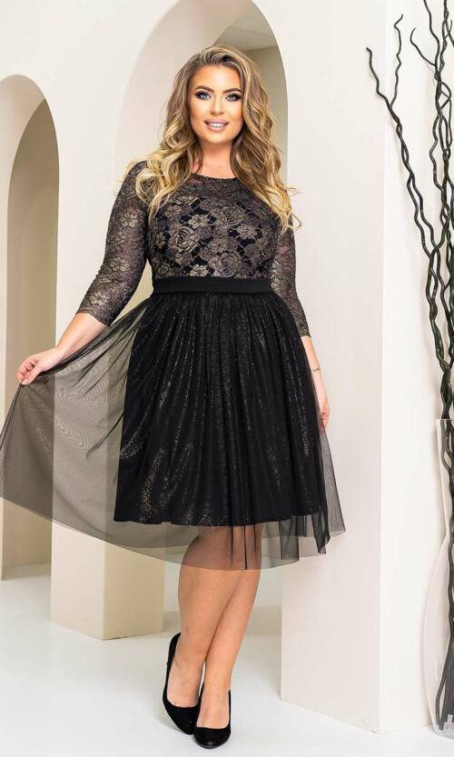 Коктейльна Сукня Гіпюр 21147 Чорна Золота
