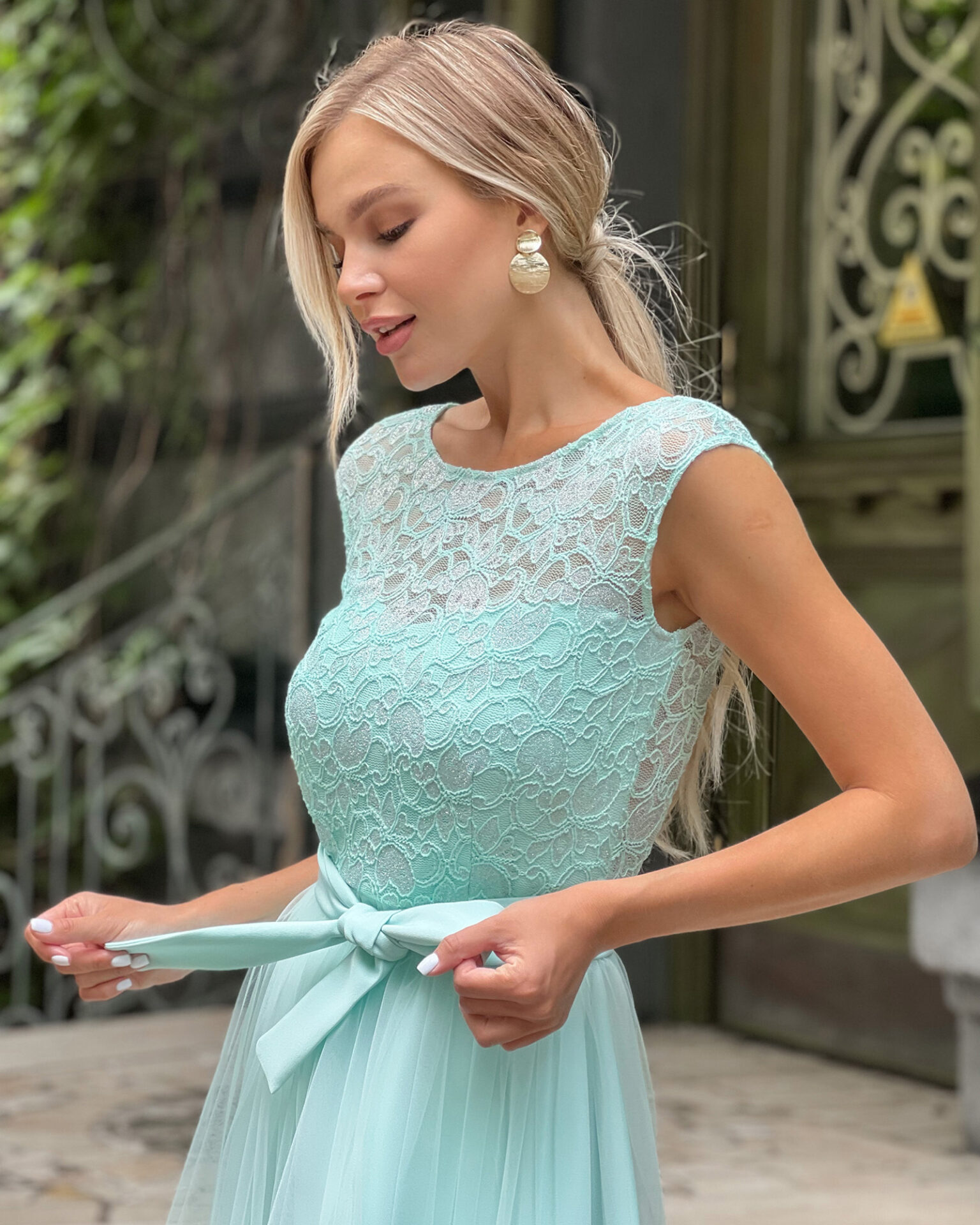 Коктейльна Сукня Elegant Lace 9128 М'ятна