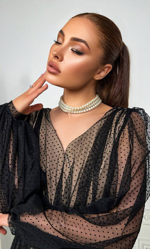 Коктейльна Сукня Сітка 23025 Чорна Бежева