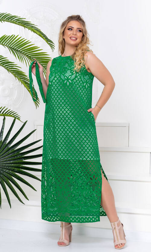 Летнее Платье Лен Органза 20091 Зеленое
