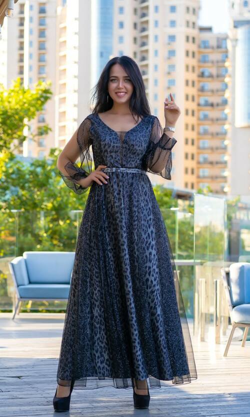 Вечірня Сукня Сітка Люрекс 9147 Графітова