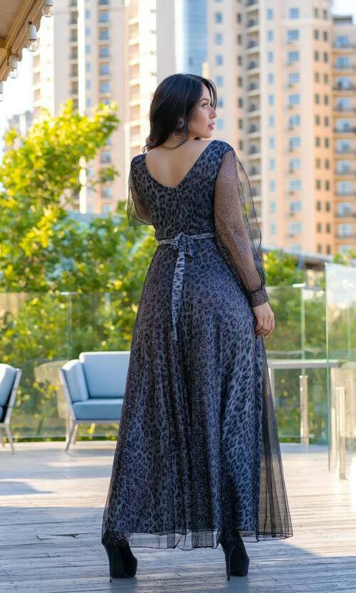 Вечірня Сукня Сітка Люрекс 9147 Графітова