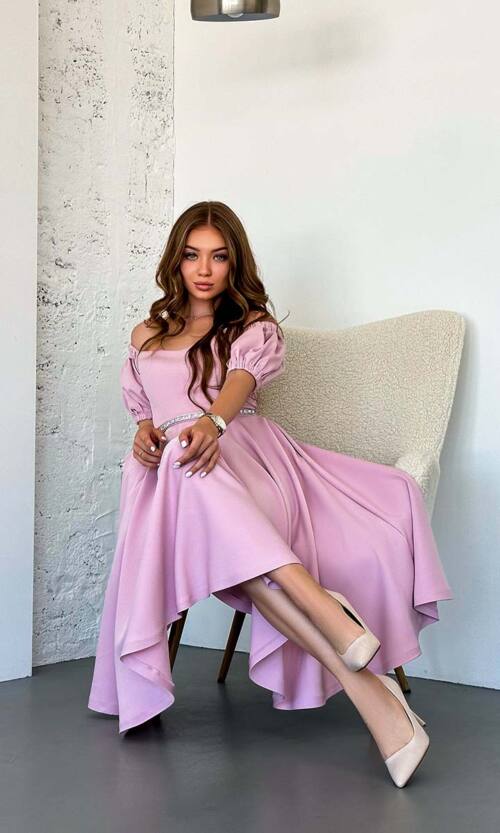 Коктейльна Сукня Пояс Стрази 23043 Рожева