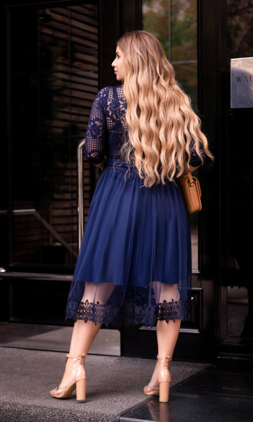 Коктейльна Сукня Гіпюр Сітка 20194 Синя