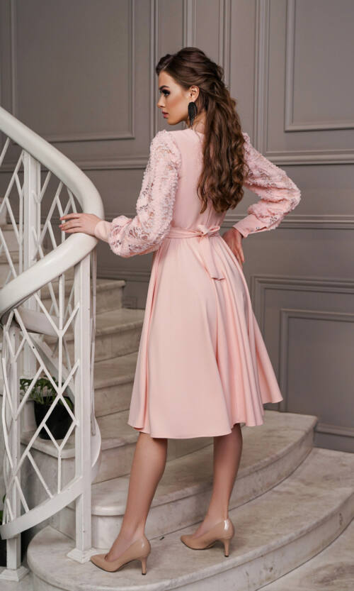 Коктейльна Сукня 3D Рукав 22086 Рожева