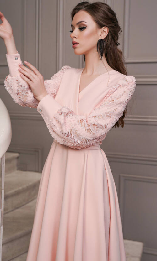 Коктейльна Сукня 3D Рукав 22086 Рожева