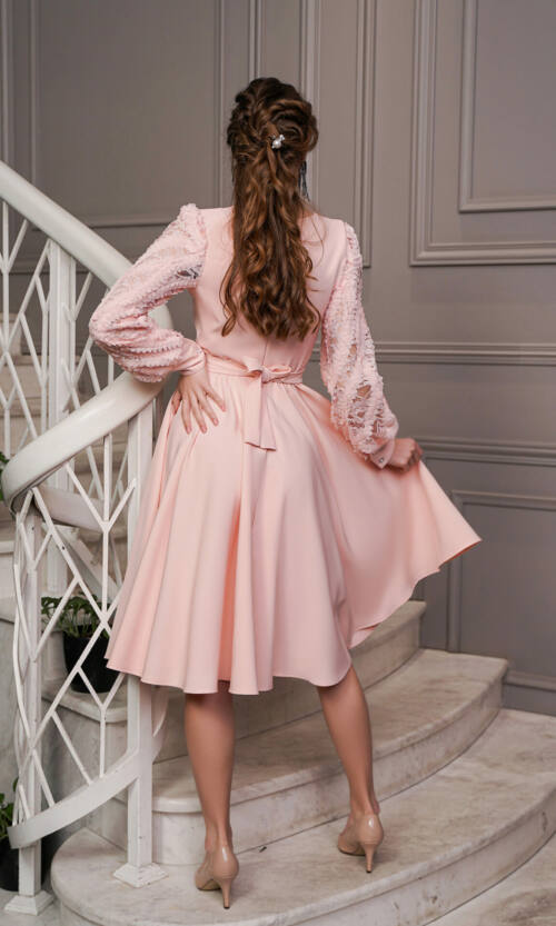 Коктейльна Сукня 3D Рукав 22086 Рожева